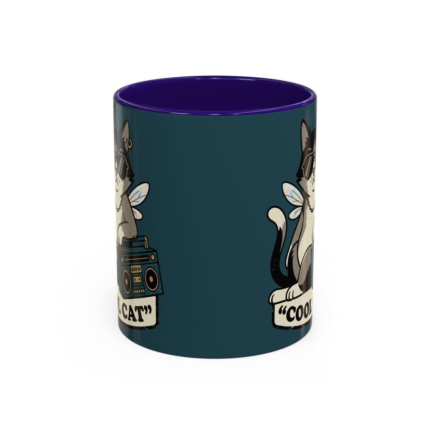 Cool Cat Coffee Mug — Retro Cat with Sunglasses & Boombox (11oz/15oz)