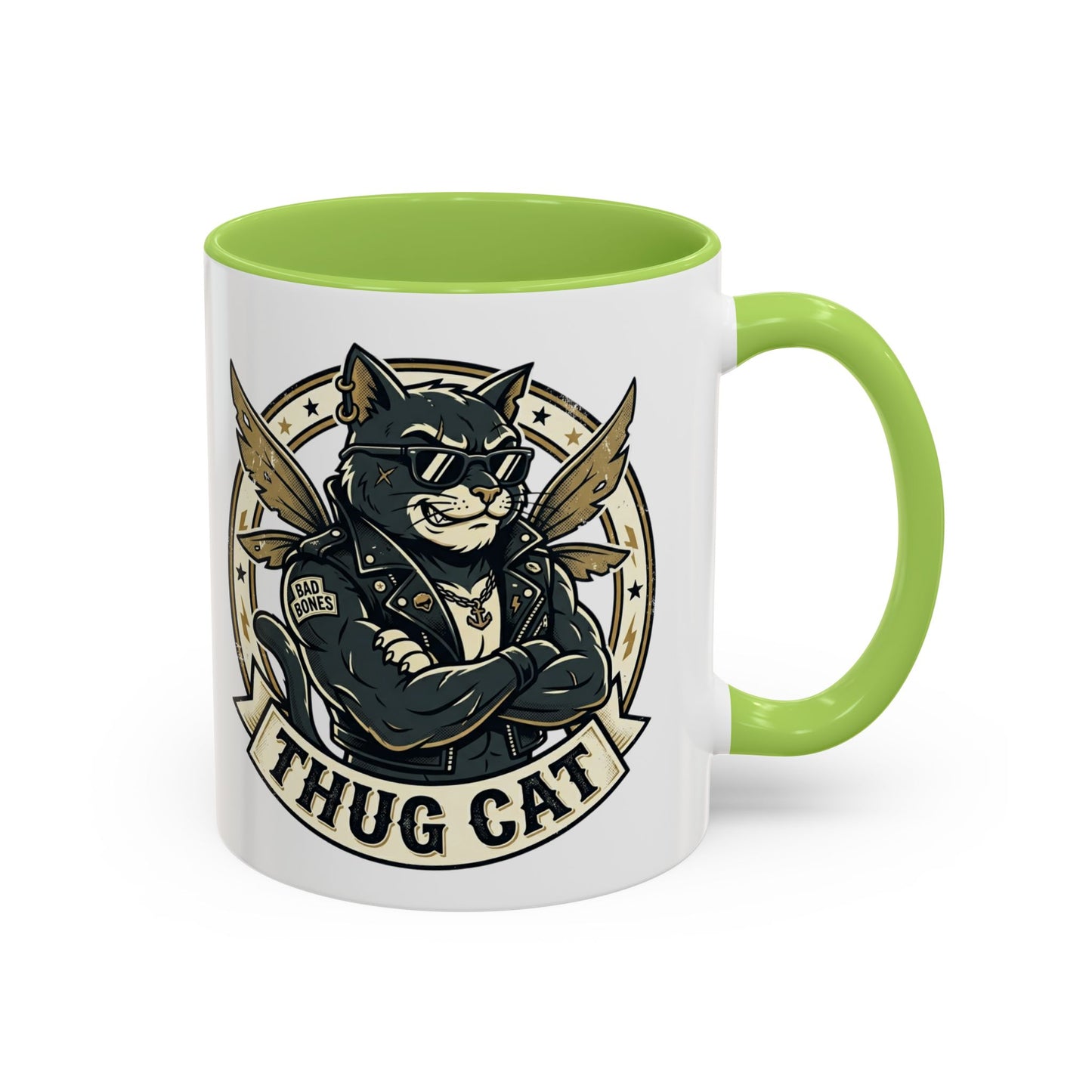 Thug Cat Coffee Mug — Funny Biker Cat Accent Mug (11/15oz)