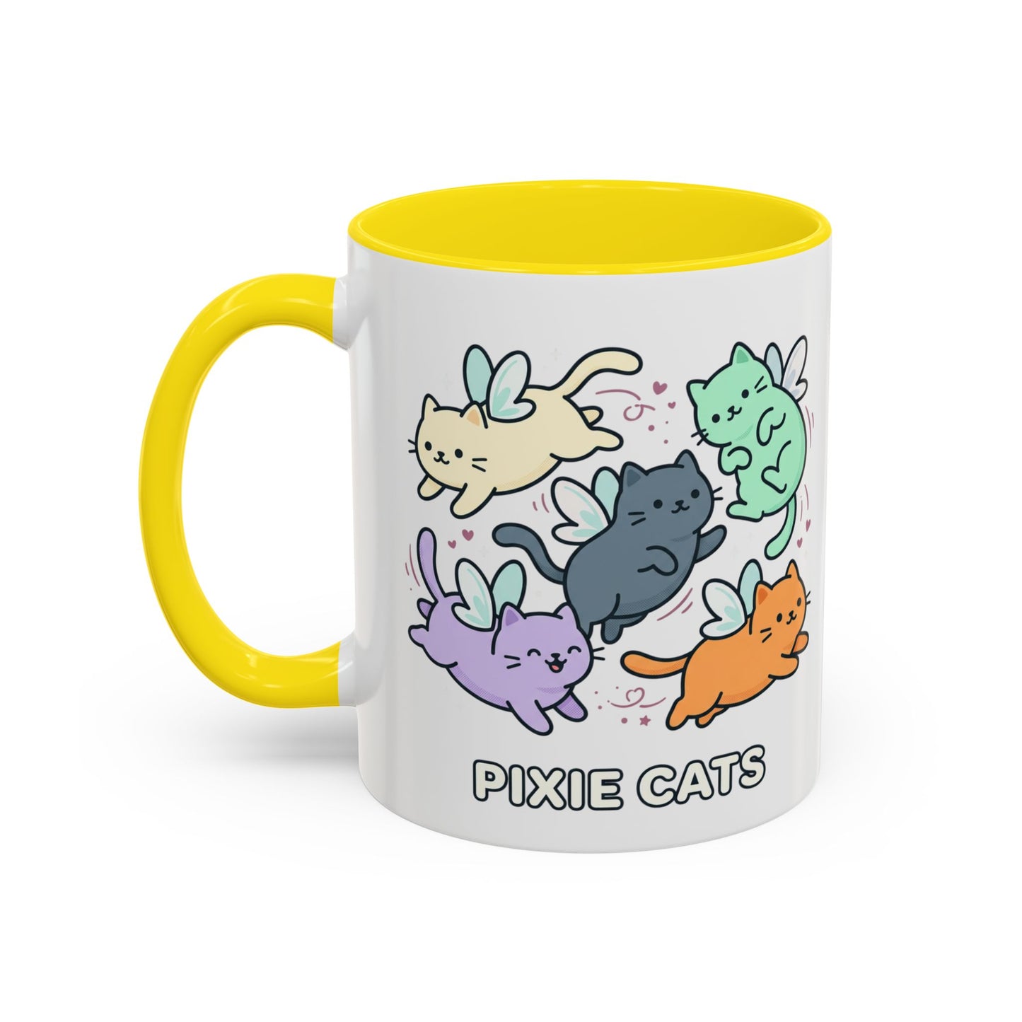 Pixie Cats Accent Coffee Mug — Cute Flying Kitten Illustration (11/15 oz)