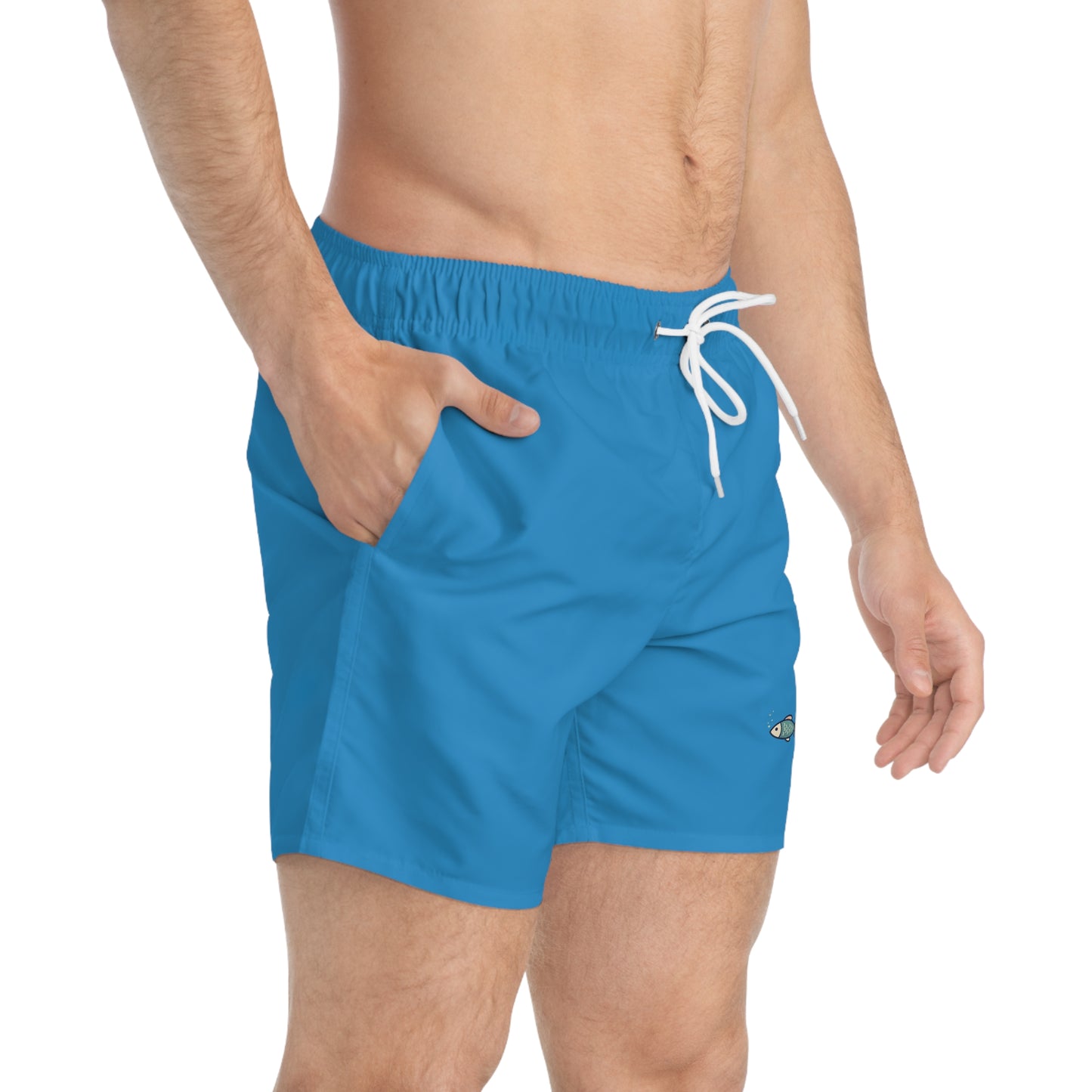 Blue Swim Trunks with Cute Koi Fish Embroidery — Men's Beach Shorts