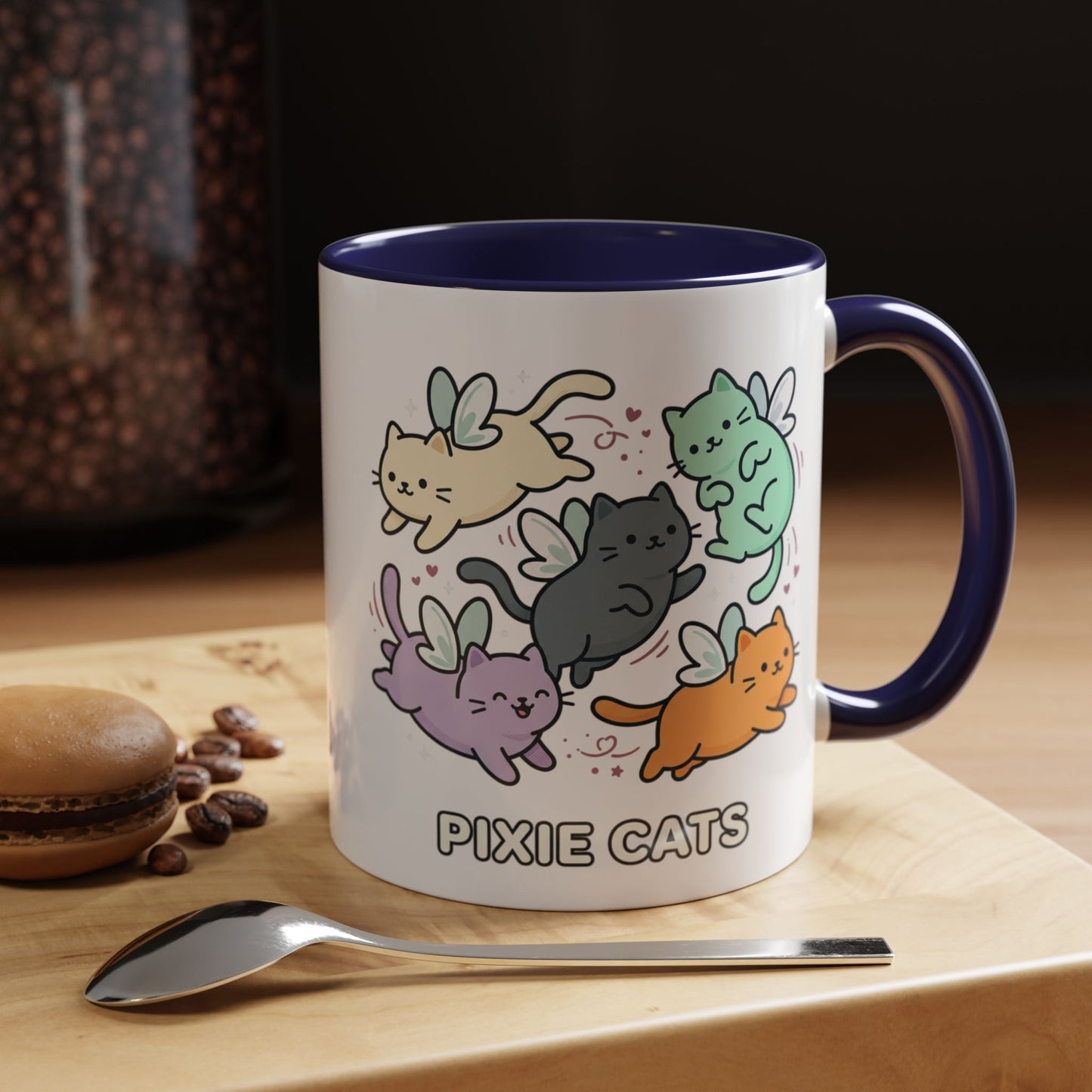Pixie Cats Accent Coffee Mug — Cute Flying Kitten Illustration (11/15 oz)