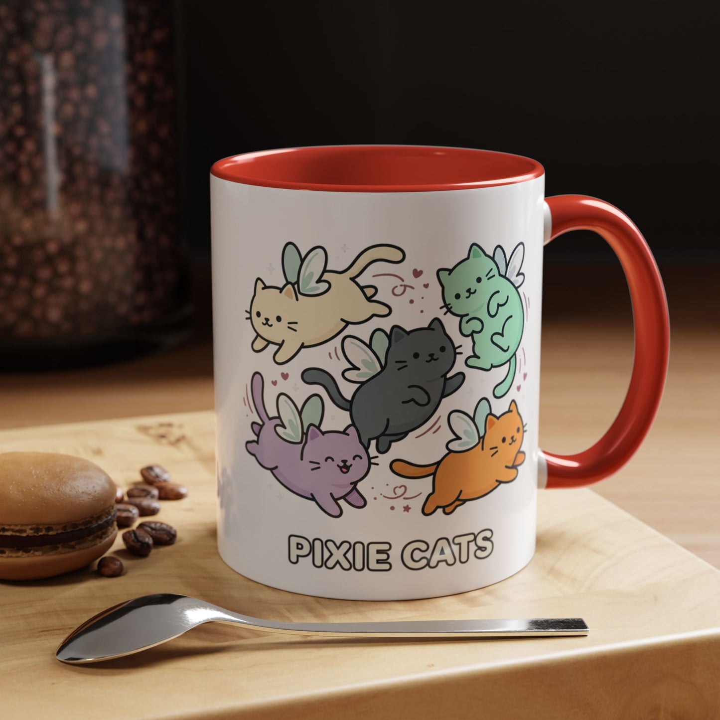 Pixie Cats Accent Coffee Mug — Cute Flying Kitten Illustration (11/15 oz)
