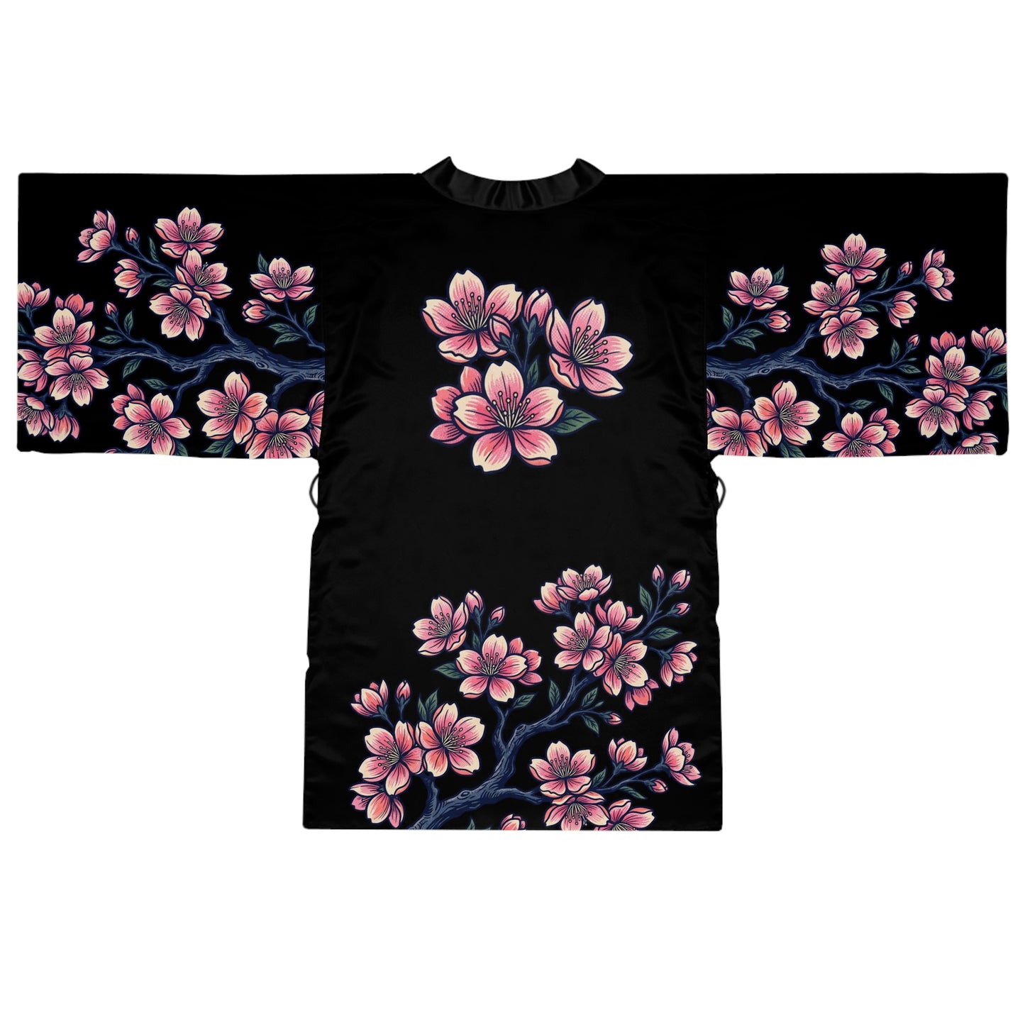 Pink Cherry Blossom Kimono Robe — Long Sleeve Floral Lounge Robe