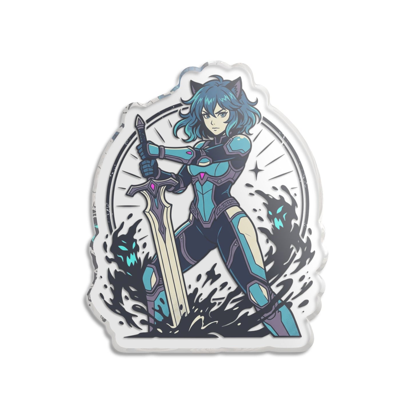 Acrylic Standee — Anime Cat-Warrior with Sword (Custom Cut Statue)