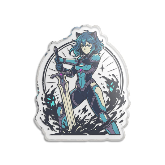 Acrylic Standee — Anime Cat-Warrior with Sword (Custom Cut Statue)