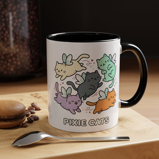 Pixie Cats Accent Coffee Mug — Cute Flying Kitten Illustration (11/15 oz)