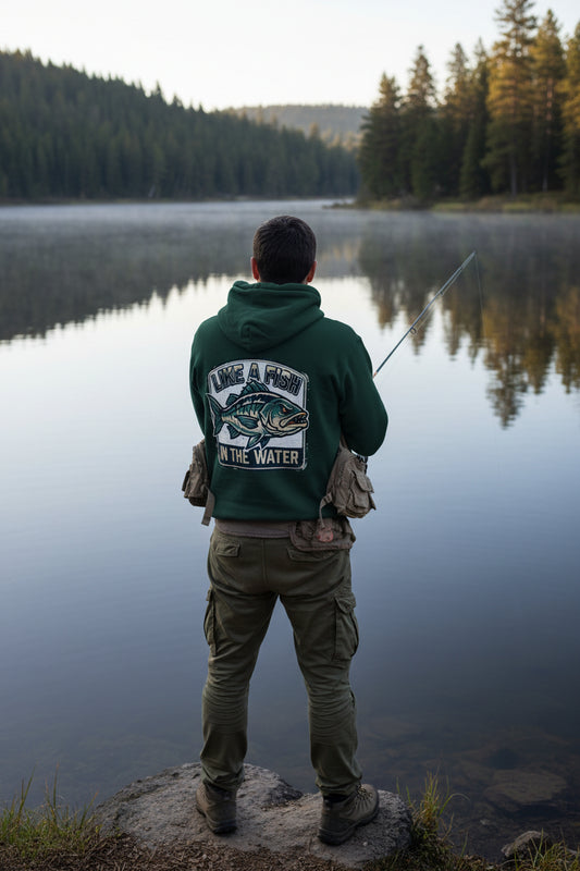 Fishing Hoodie — "Like a Fish in the Water" Graphic Pullover